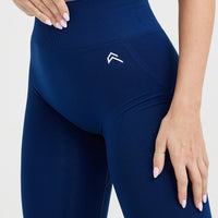 Effortless Seamless Leggings with White Logo | Midnight