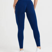 Effortless Seamless Leggings with White Logo | Midnight