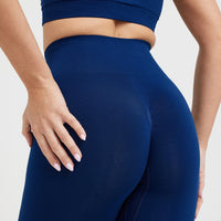 Effortless Seamless Leggings with White Logo | Midnight