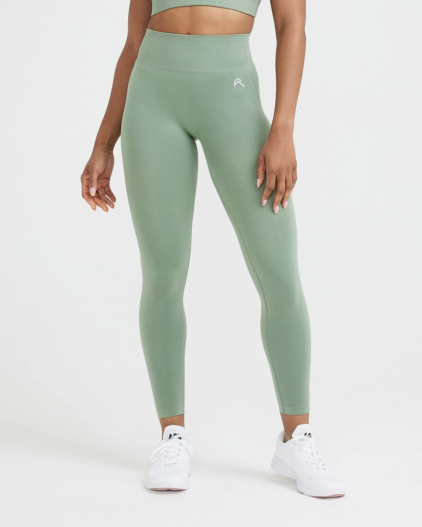 Effortless Seamless Leggings with White Logo | Sage