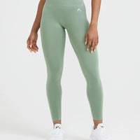 Effortless Seamless Leggings with White Logo | Sage