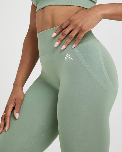 Effortless Seamless Leggings with White Logo | Sage