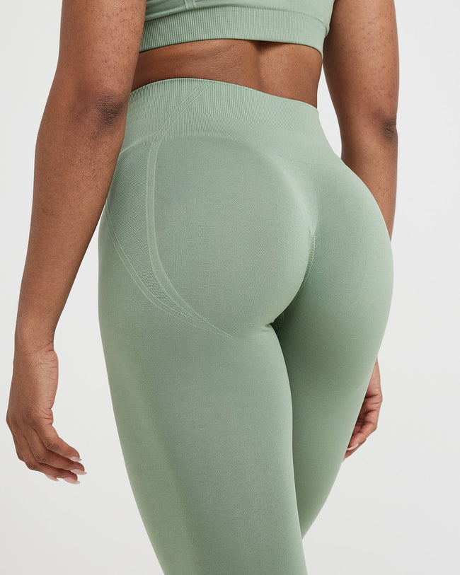 Effortless Seamless Leggings with White Logo | Sage