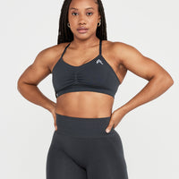 Effortless Micro Bralette with White Logo | Coal