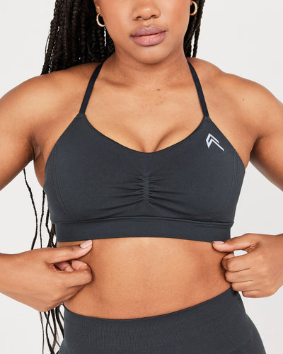 Effortless Micro Bralette with White Logo | Coal