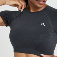 Effortless Seamless Short Sleeve Crop Top with White Logo | Coal
