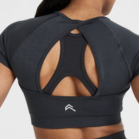 Effortless Seamless Short Sleeve Crop Top with White Logo | Coal