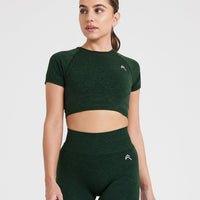 Effortless Seamless Short Sleeve Crop Top with White Logo | Evergreen