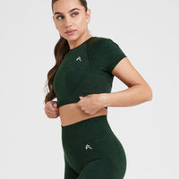 Effortless Seamless Short Sleeve Crop Top with White Logo | Evergreen