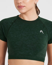 Effortless Seamless Short Sleeve Crop Top with White Logo | Evergreen