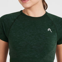 Effortless Seamless Short Sleeve Crop Top with White Logo | Evergreen