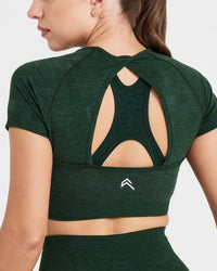 Effortless Seamless Short Sleeve Crop Top with White Logo | Evergreen