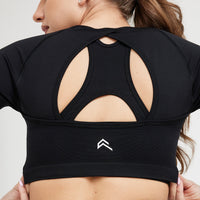 Effortless Seamless Short Sleeve Crop Top with White Logo | Black