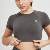 Effortless Seamless Short Sleeve Crop Top with White Logo | Deep Taupe