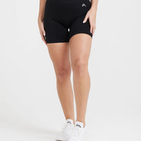 Effortless Seamless Shorts with White Logo | Black