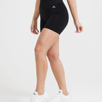 Effortless Seamless Shorts with White Logo | Black