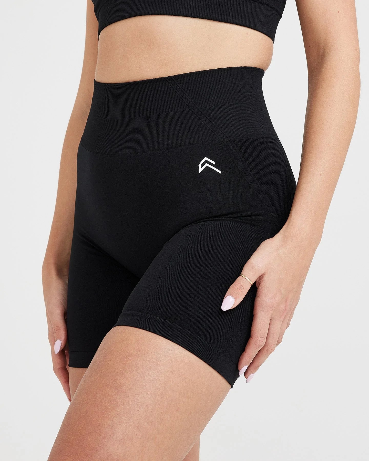 Effortless Seamless Shorts with White Logo | Black