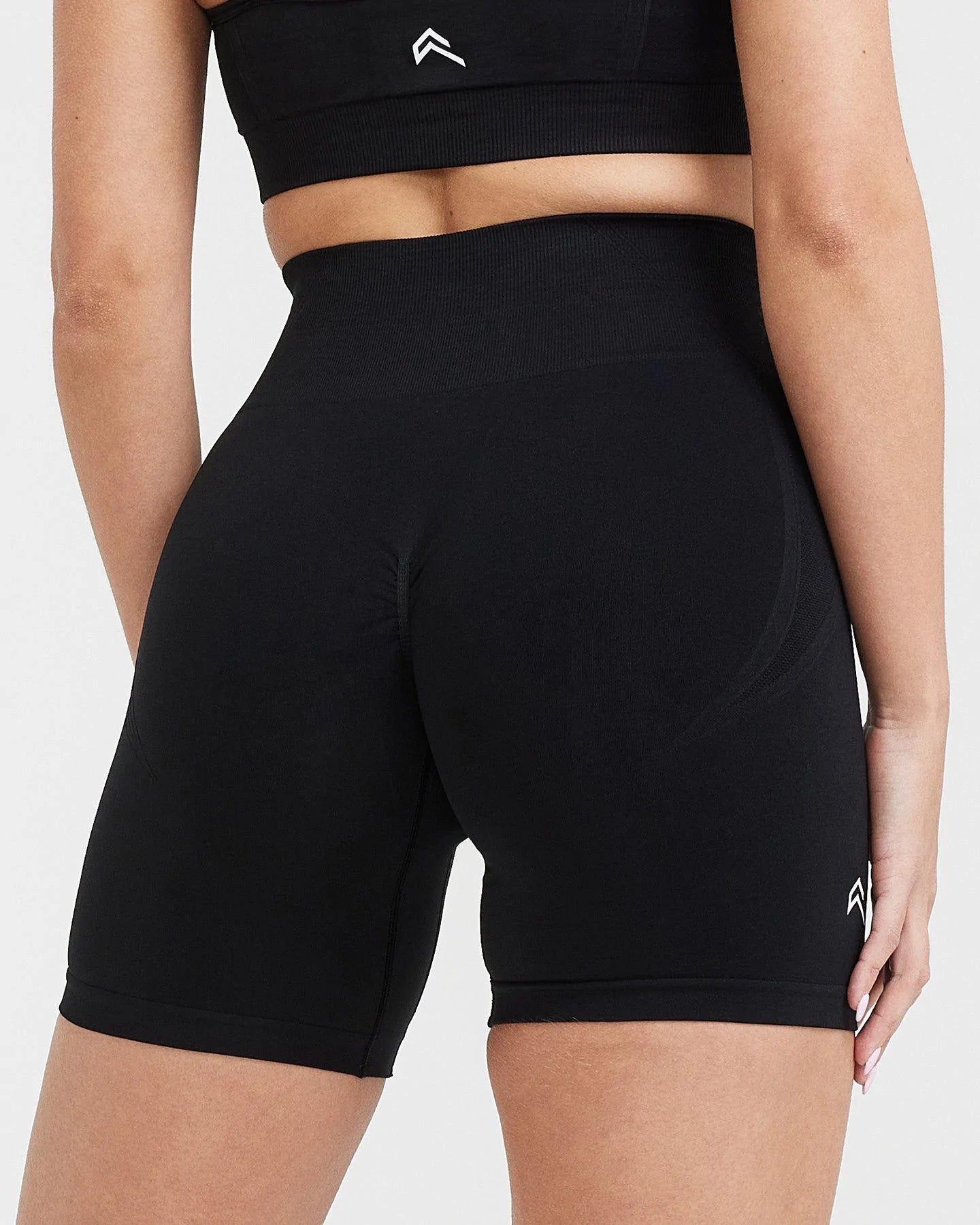 Effortless Seamless Shorts with White Logo | Black