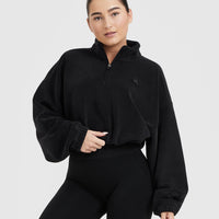 Fleece Oversized Crop 1/2 Zip Sweatshirt | Black
