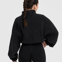 Fleece Oversized Crop 1/2 Zip Sweatshirt | Black