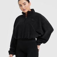 Fleece Oversized Crop 1/2 Zip Sweatshirt | Black
