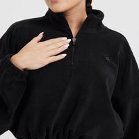 Fleece Oversized Crop 1/2 Zip Sweatshirt | Black