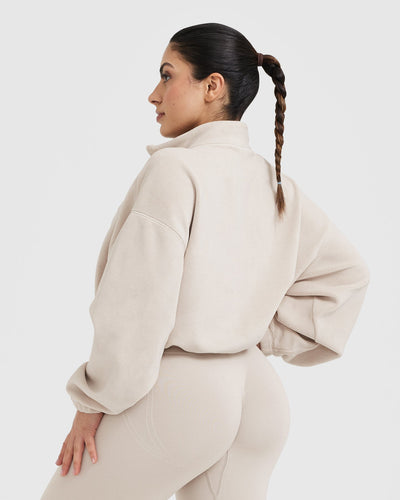 Fleece Oversized Crop 1/2 Zip Sweatshirt | Sand