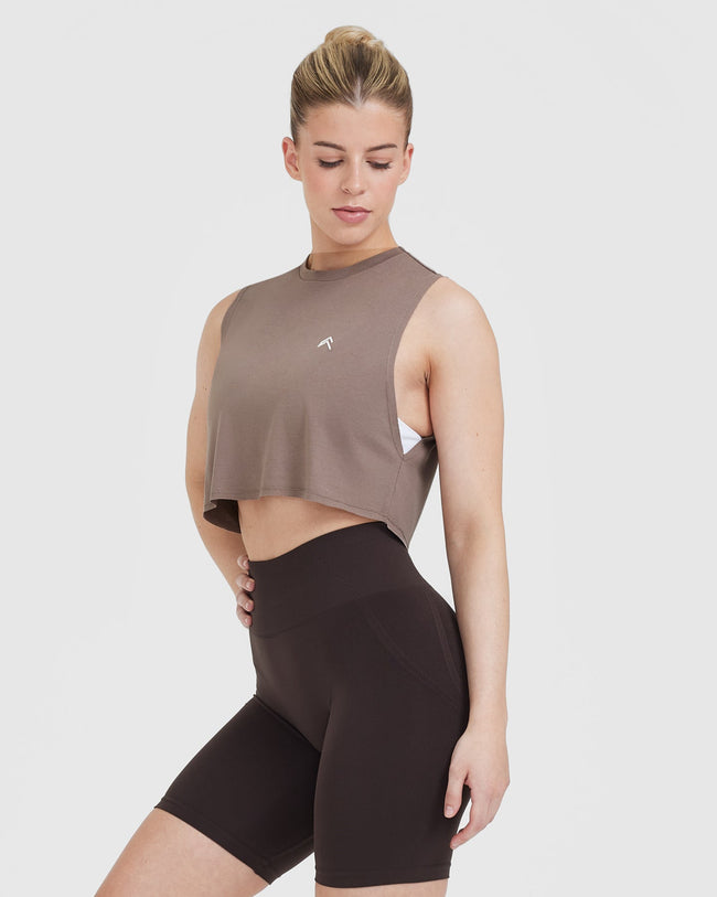 Go To Muscle Crop Vest | Cool Brown
