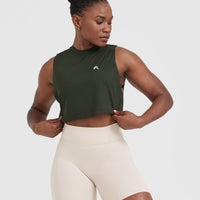 Go To Muscle Crop Vest | Khaki Green