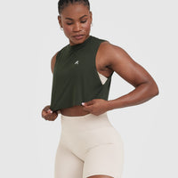 Go To Muscle Crop Vest | Khaki Green
