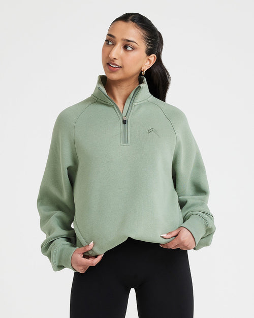 Oner Modal Classic Lounge 1/2 Zip Sweatshirt | Sage