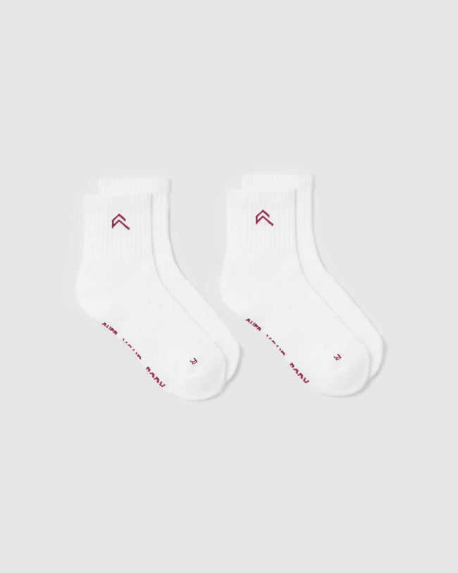 Mid Crew Socks 2 Pack | White/Burnt Cherry