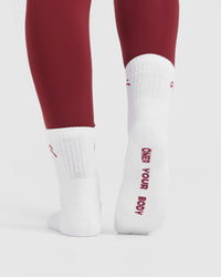 Mid Crew Socks 2 Pack | White/Burnt Cherry