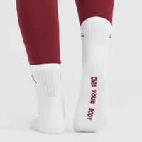 Mid Crew Socks 2 Pack | White/Burnt Cherry