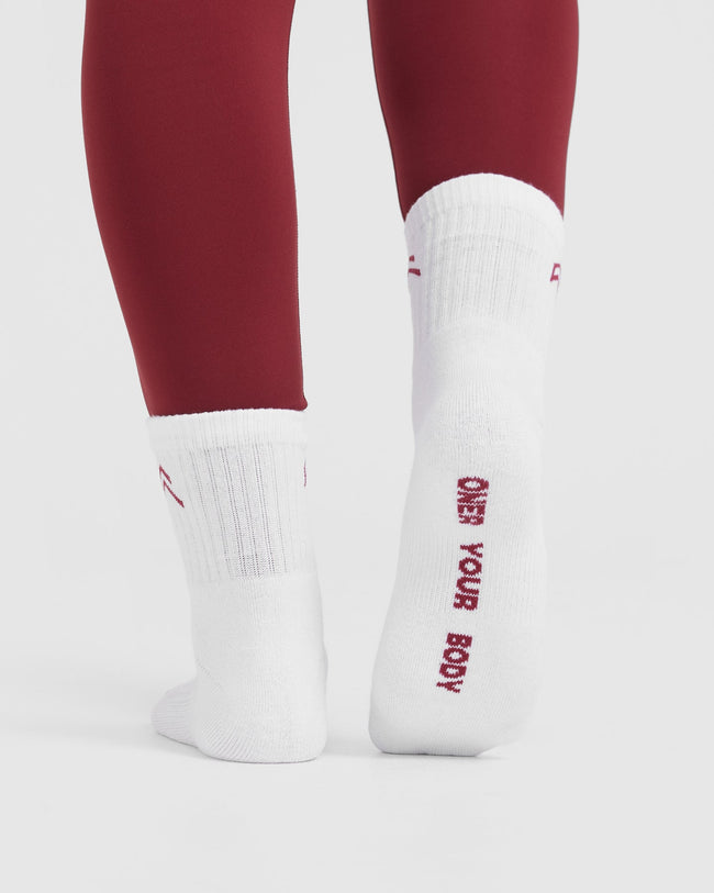 Mid Crew Socks 2 Pack | White/Burnt Cherry