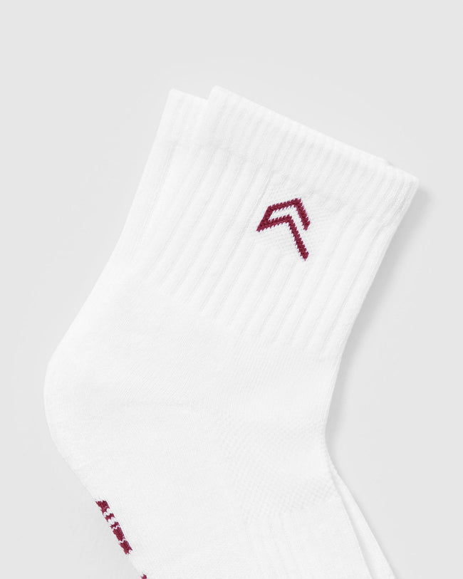 Mid Crew Socks 2 Pack | White/Burnt Cherry