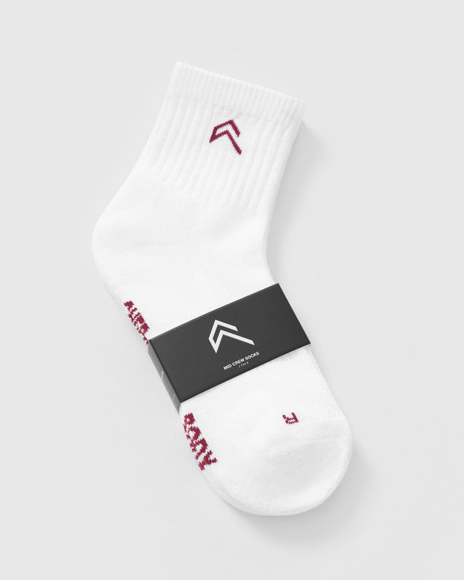 Mid Crew Socks 2 Pack | White/Burnt Cherry