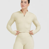 Timeless Half Zip Mid Long Sleeve Top | Vanilla
