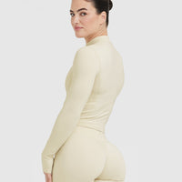 Timeless Half Zip Mid Long Sleeve Top | Vanilla
