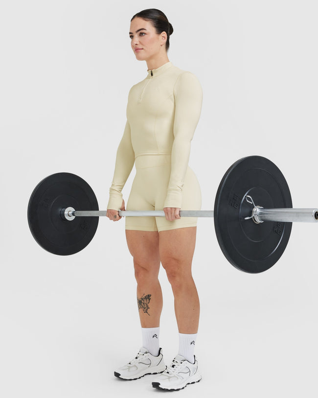 Timeless Half Zip Mid Long Sleeve Top | Vanilla