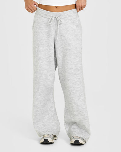 Oversized Knit Straight Leg Bottoms | Light Grey Marl