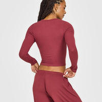 At Home Night Button Down Long Sleeve Top | Burnt Maroon Red