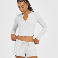 At Home Night Button Down Long Sleeve Top | Grey Marl