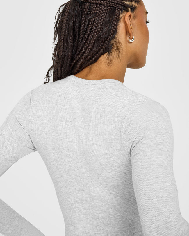 At Home Night Button Down Long Sleeve Top | Grey Marl