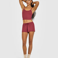At Home Night Strappy Mid Vest | Burnt Maroon Red