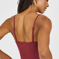 At Home Night Strappy Mid Vest | Burnt Maroon Red