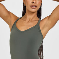 Cotton Racer Back Fitted Vest | Dark Khaki