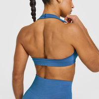 EffortlessLift™ Seamless Halter Neck Sports Bra with White Logo | Ocean Blue