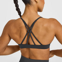 EasyLift™ Strappy Sports Bra with White Logo | Coal