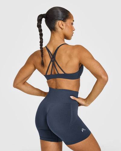 EasyLift™ Strappy Sports Bra with White Logo | True Blue